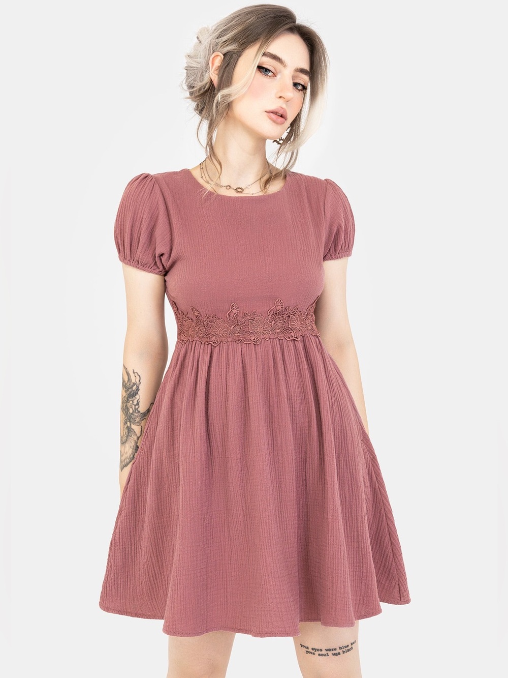 NWOT Disturbia Rosamoth Applique Trim Cotton Mini Smock Dress US 8 / UK 12
